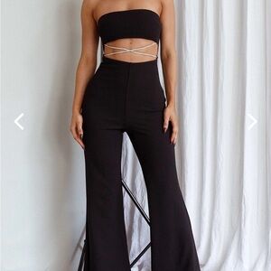 Selfie Leslie Nohemi Strapless Diamante Jumpsuit Black